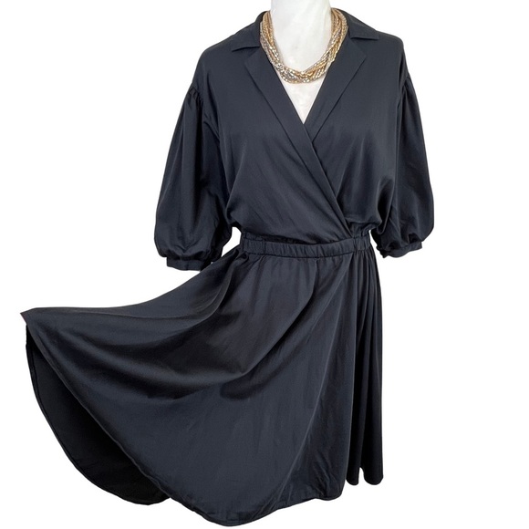 Club Monaco Dress Collared A Line Cotton Blouson Puff Sleeves Black 8 Medium M - Picture 5 of 16